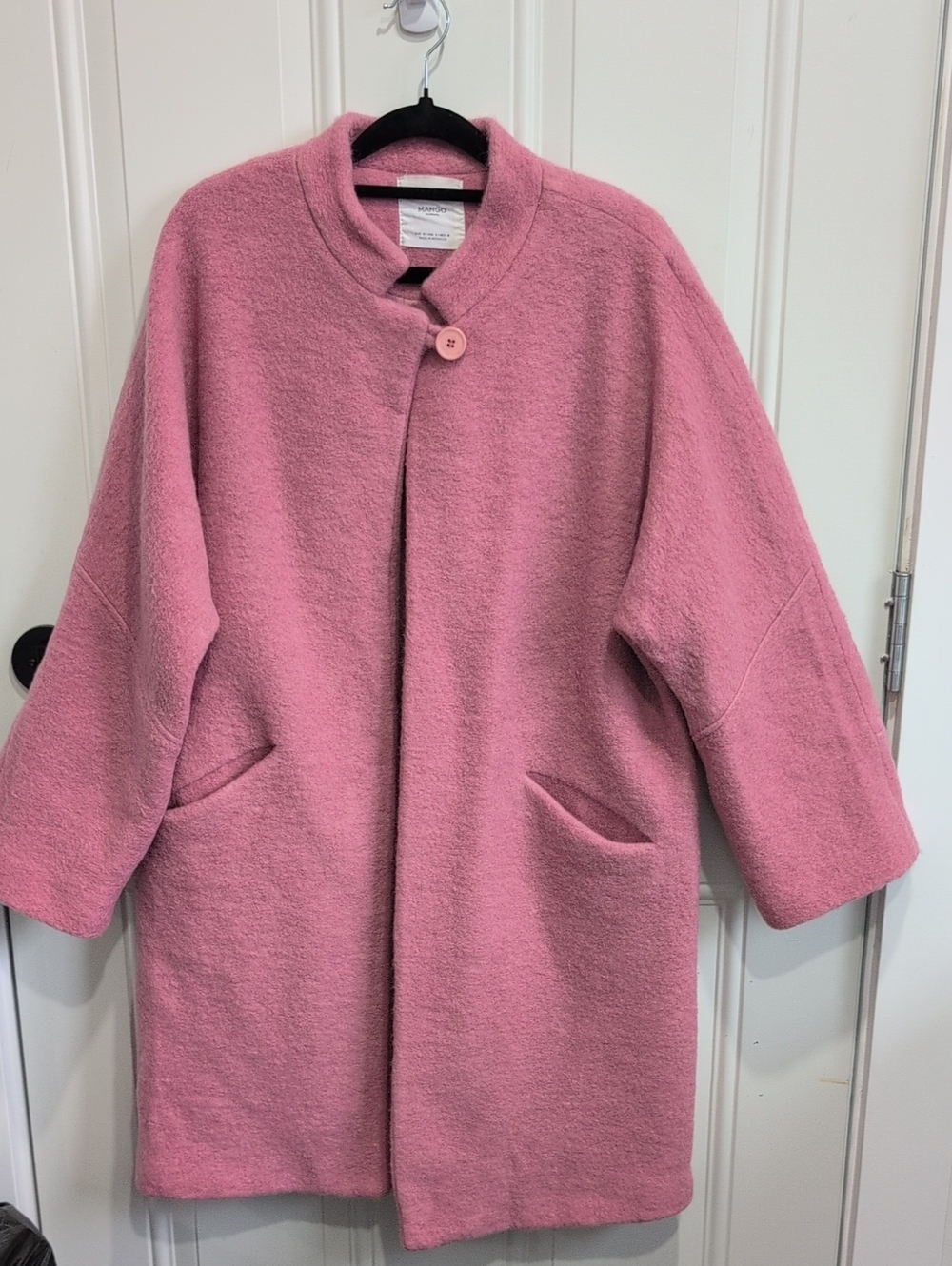Mango Pink Single-Button Wool-Blend Pea Coat